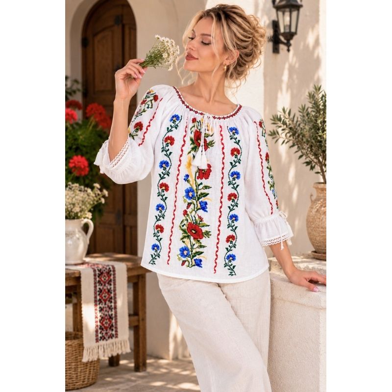 Fashion, accesorii si bijuterii - Femei - Imbracaminte femei - Camasi si bluze femei - Bluza dama O26F alb,galben marimea S - Infinity.ro