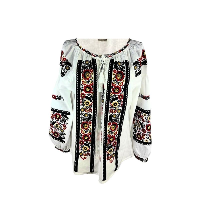 Fashion, accesorii si bijuterii - Femei - Imbracaminte femei - Camasi si bluze femei - Bluza dama O26F alb/negru inchis marimea S - Infinity.ro