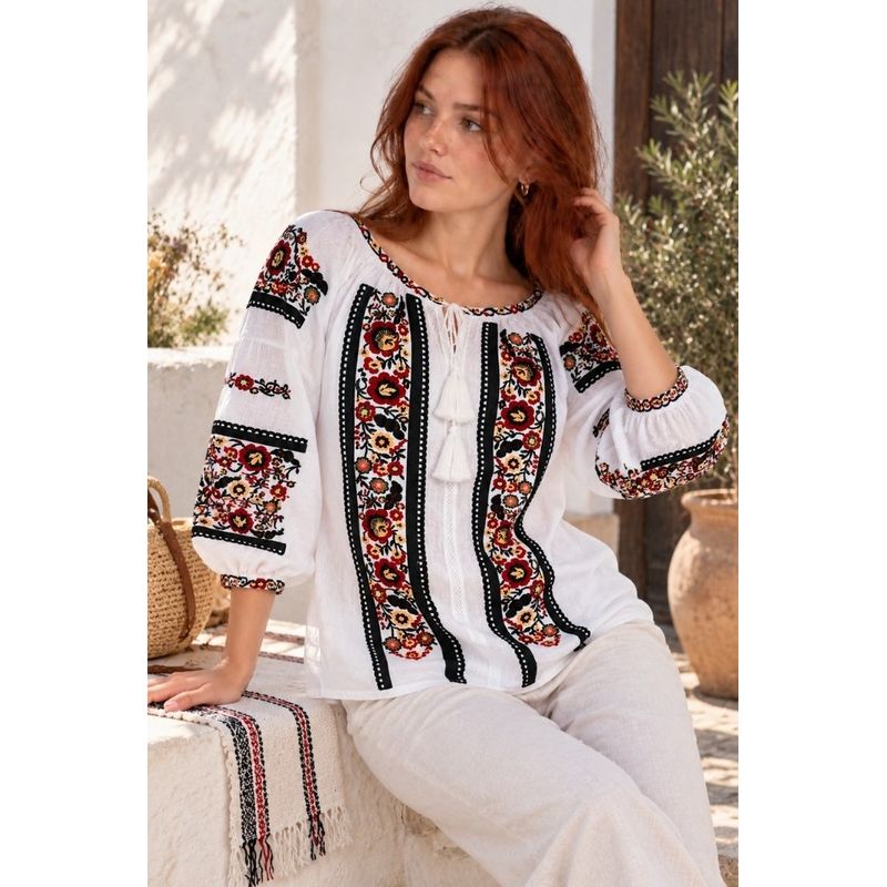 Fashion, accesorii si bijuterii - Femei - Imbracaminte femei - Camasi si bluze femei - Bluza dama O26F alb/negru inchis marimea S - Infinity.ro