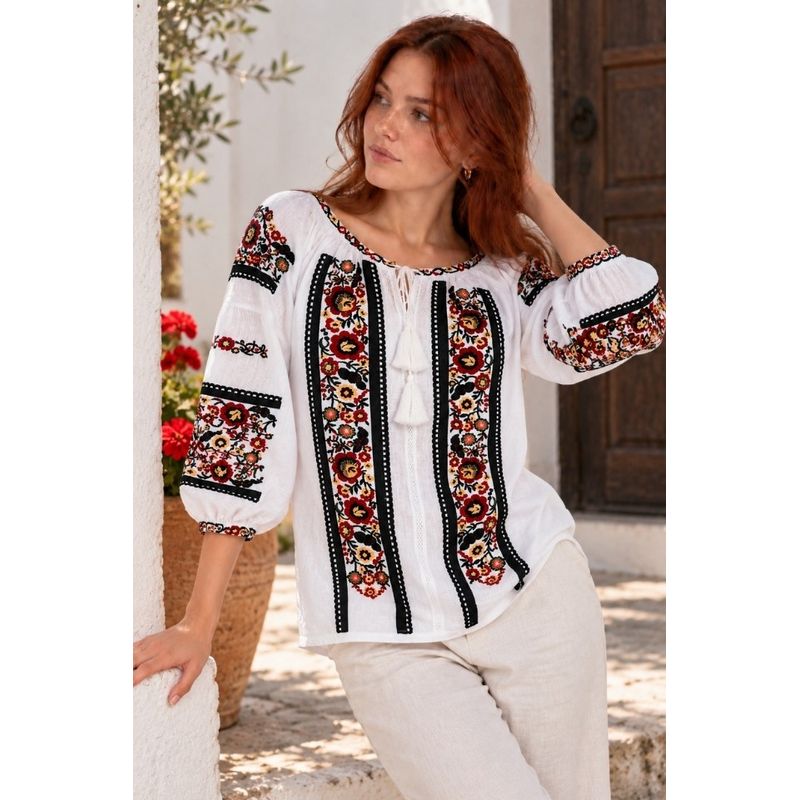 Fashion, accesorii si bijuterii - Femei - Imbracaminte femei - Camasi si bluze femei - Bluza dama O26F alb/negru inchis marimea S - Infinity.ro