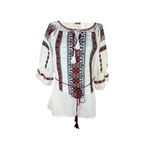 Fashion, accesorii si bijuterii - Femei - Imbracaminte femei - Camasi si bluze femei - Bluza dama O26F alb/rosu bordo marimea S - Infinity.ro