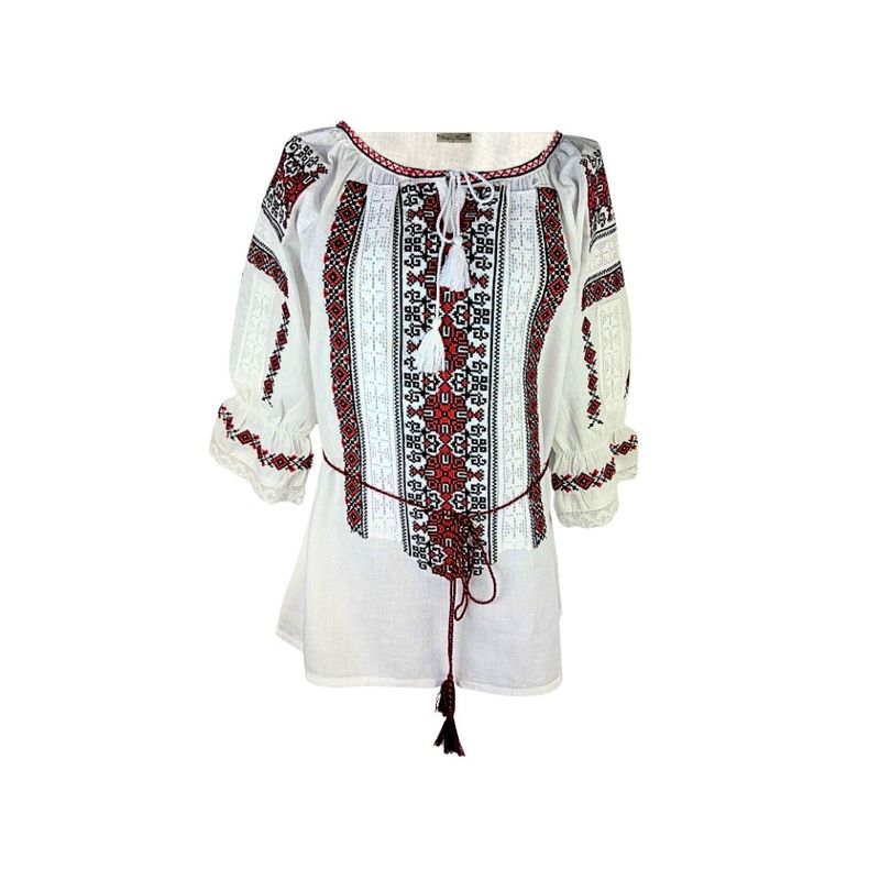Fashion, accesorii si bijuterii - Femei - Imbracaminte femei - Camasi si bluze femei - Bluza dama O26F alb/rosu bordo marimea S - Infinity.ro
