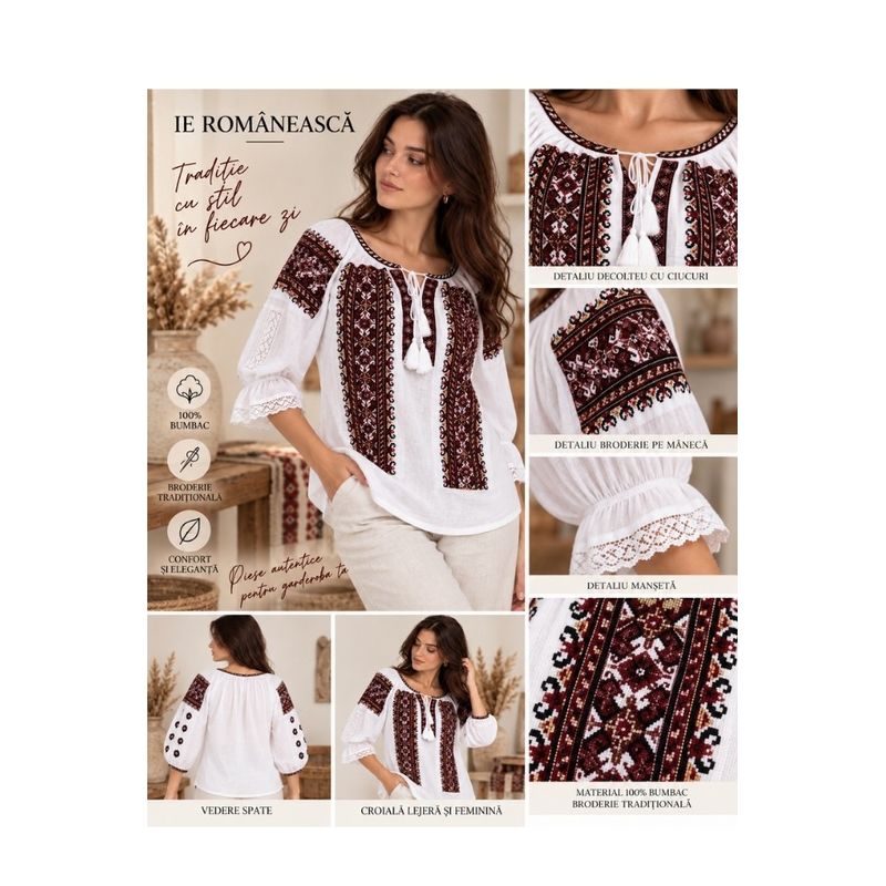 Fashion, accesorii si bijuterii - Femei - Imbracaminte femei - Camasi si bluze femei - Bluza dama O26F alb/rosu marimea S - Infinity.ro