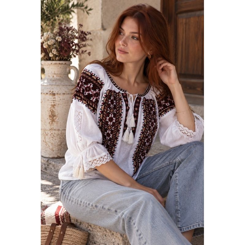 Fashion, accesorii si bijuterii - Femei - Imbracaminte femei - Camasi si bluze femei - Bluza dama O26F alb/rosu marimea S - Infinity.ro