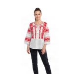 Fashion, accesorii si bijuterii - Femei - Imbracaminte femei - Camasi si bluze femei - Bluza dama O26F alb/grena marimea S - Infinity.ro
