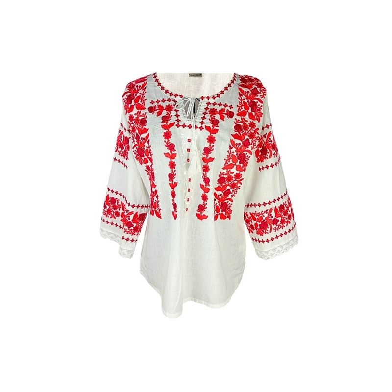 Fashion, accesorii si bijuterii - Femei - Imbracaminte femei - Camasi si bluze femei - Bluza dama O26F alb/grena marimea S - Infinity.ro