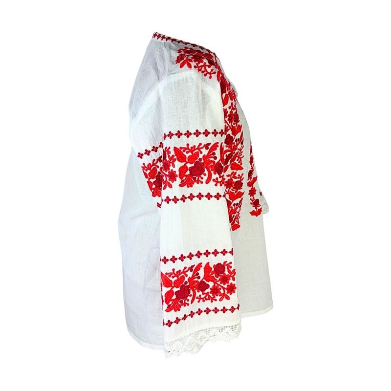 Fashion, accesorii si bijuterii - Femei - Imbracaminte femei - Camasi si bluze femei - Bluza dama O26F alb/grena marimea S - Infinity.ro
