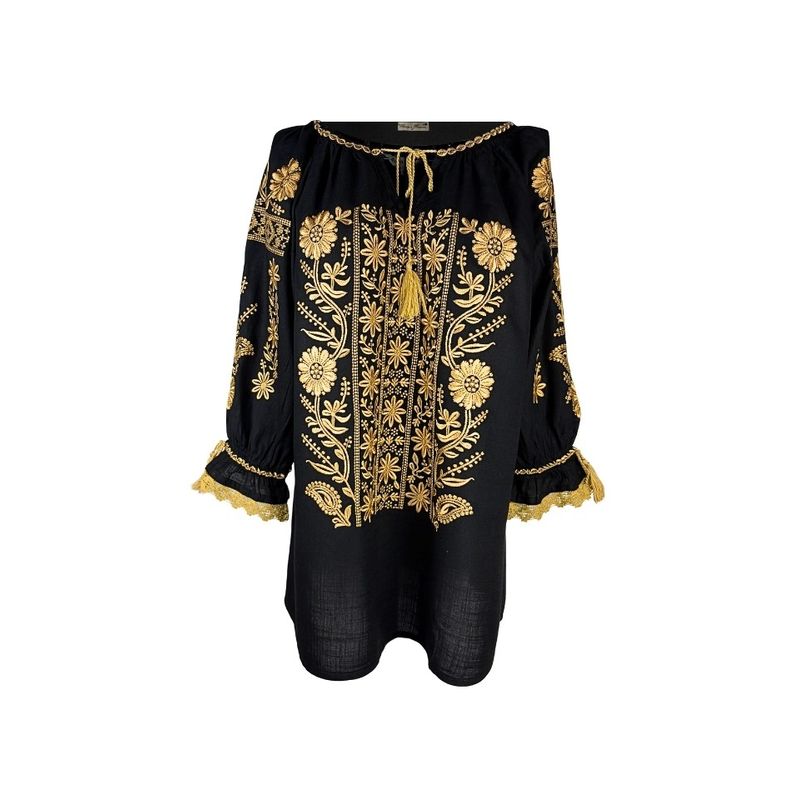 Fashion, accesorii si bijuterii - Femei - Imbracaminte femei - Camasi si bluze femei - Bluza dama O26F negru/bej marimea S - Infinity.ro