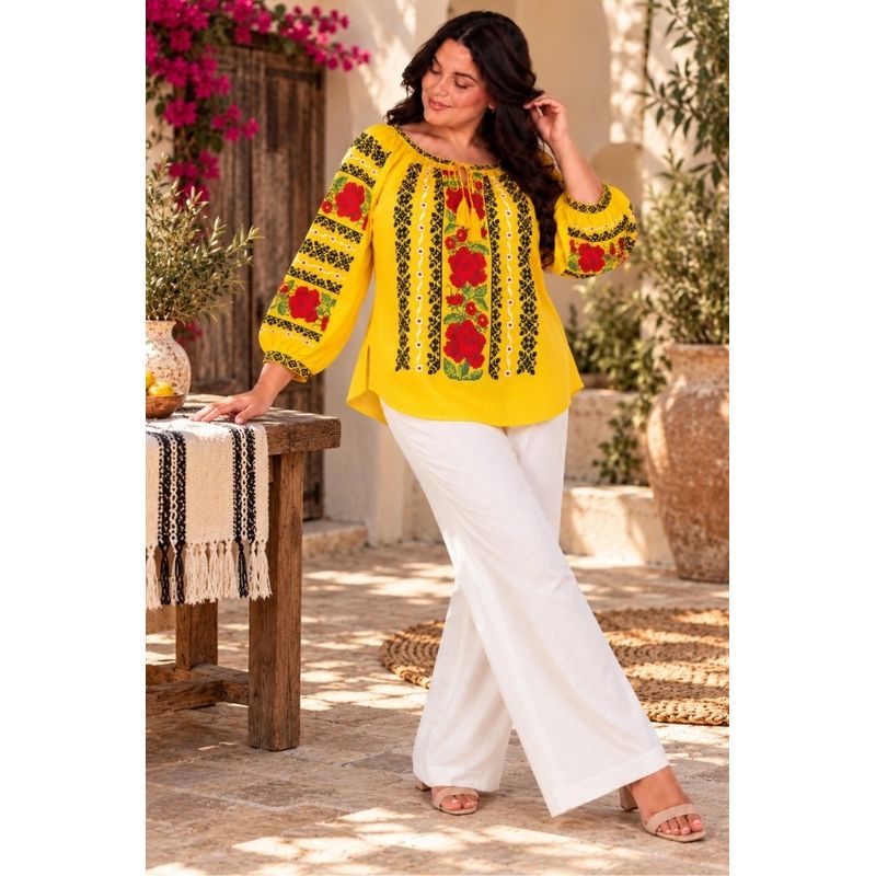 Fashion, accesorii si bijuterii - Femei - Imbracaminte femei - Camasi si bluze femei - Bluza dama OG26 galben marimea 4XL - Infinity.ro