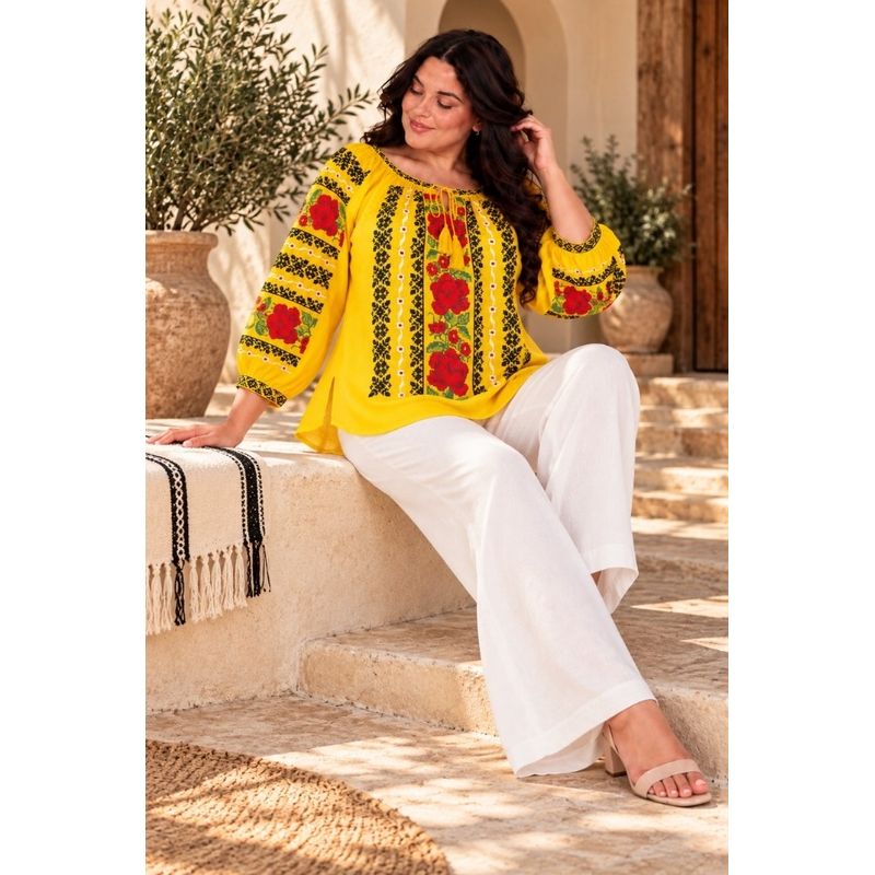 Fashion, accesorii si bijuterii - Femei - Imbracaminte femei - Camasi si bluze femei - Bluza dama OG26 galben marimea 4XL - Infinity.ro