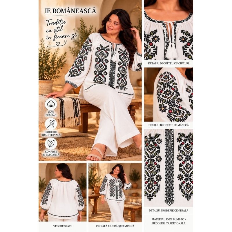 Fashion, accesorii si bijuterii - Femei - Imbracaminte femei - Camasi si bluze femei - Bluza dama OG26 alb/negru marimea 4XL - Infinity.ro