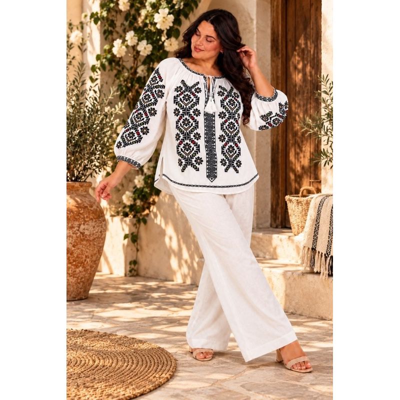 Fashion, accesorii si bijuterii - Femei - Imbracaminte femei - Camasi si bluze femei - Bluza dama OG26 alb/negru marimea 4XL - Infinity.ro