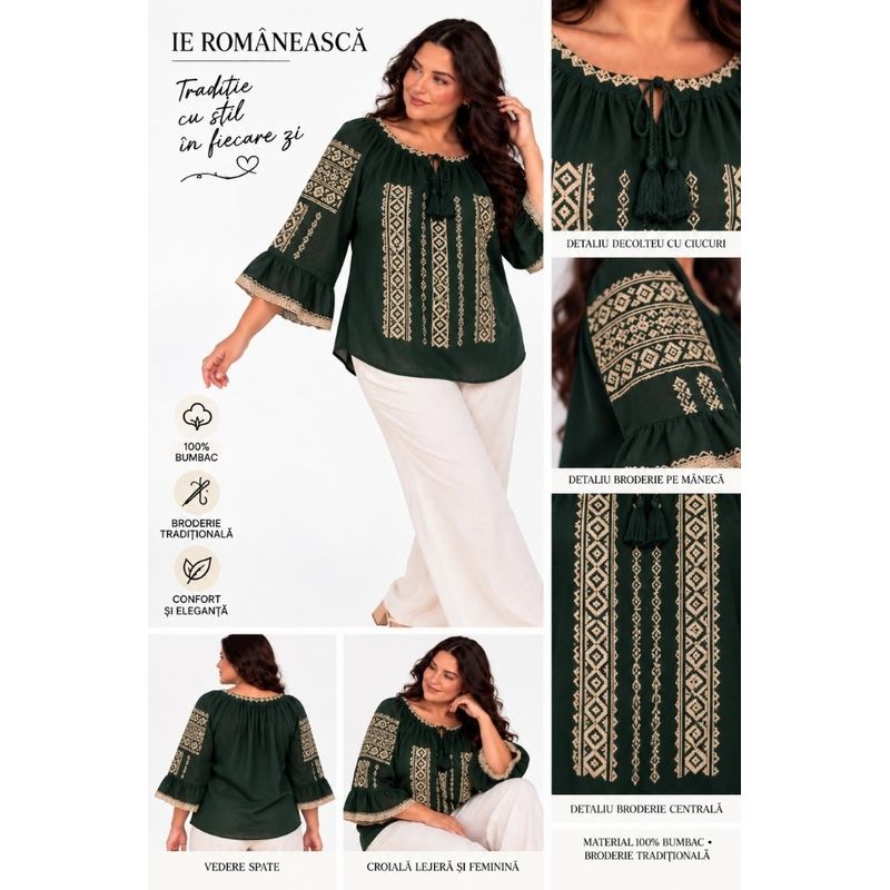 Fashion, accesorii si bijuterii - Femei - Imbracaminte femei - Camasi si bluze femei - Bluza dama OG26 verde marimea 4XL - Infinity.ro