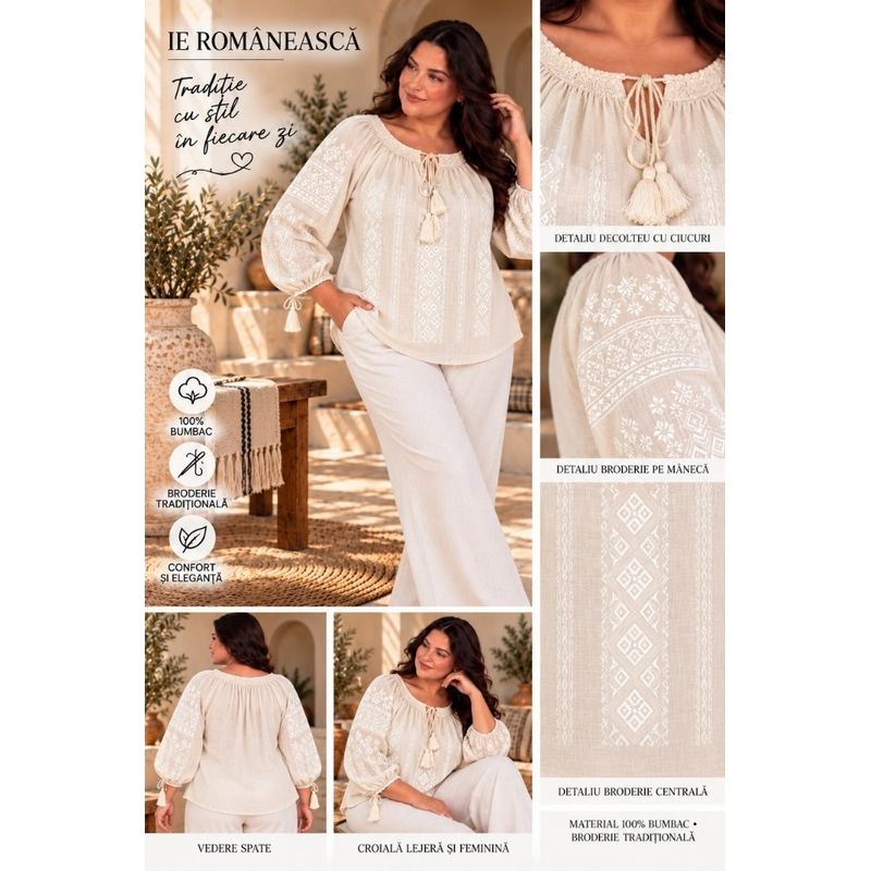Fashion, accesorii si bijuterii - Femei - Imbracaminte femei - Camasi si bluze femei - Bluza dama OG26 crem marimea 4XL - Infinity.ro