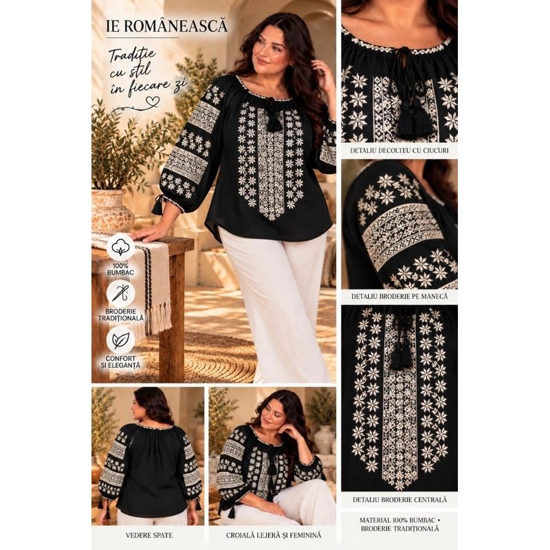 Fashion, accesorii si bijuterii - Femei - Imbracaminte femei - Camasi si bluze femei - Bluza dama OG26 negru marimea 4XL - Infinity.ro