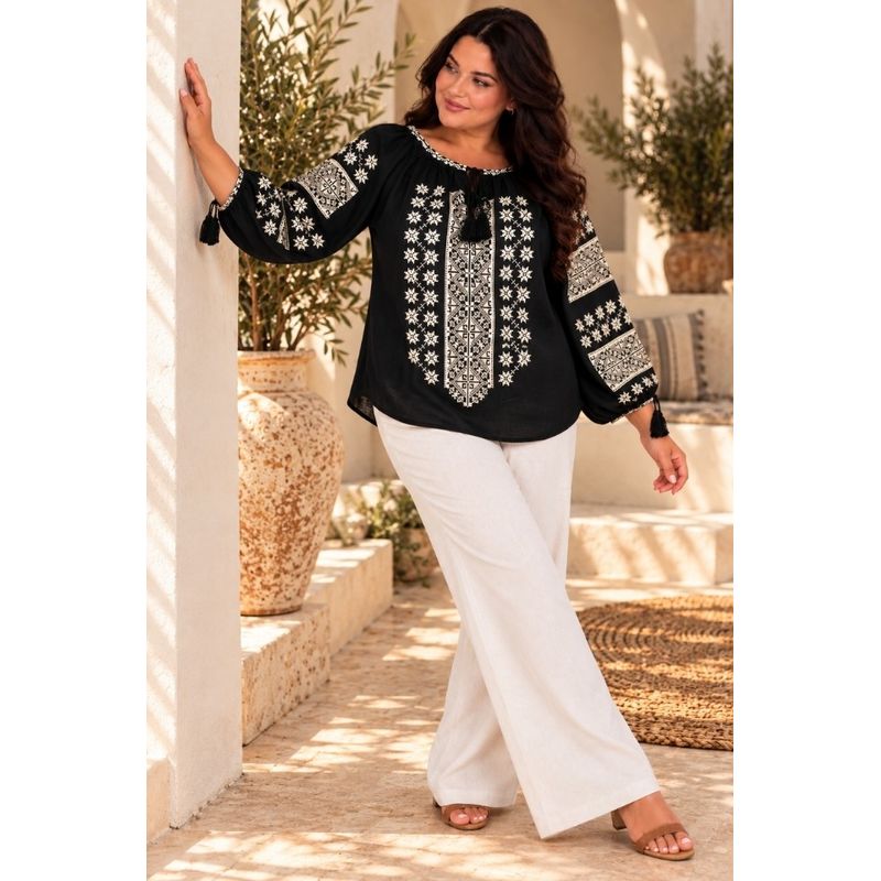 Fashion, accesorii si bijuterii - Femei - Imbracaminte femei - Camasi si bluze femei - Bluza dama OG26 negru marimea 4XL - Infinity.ro