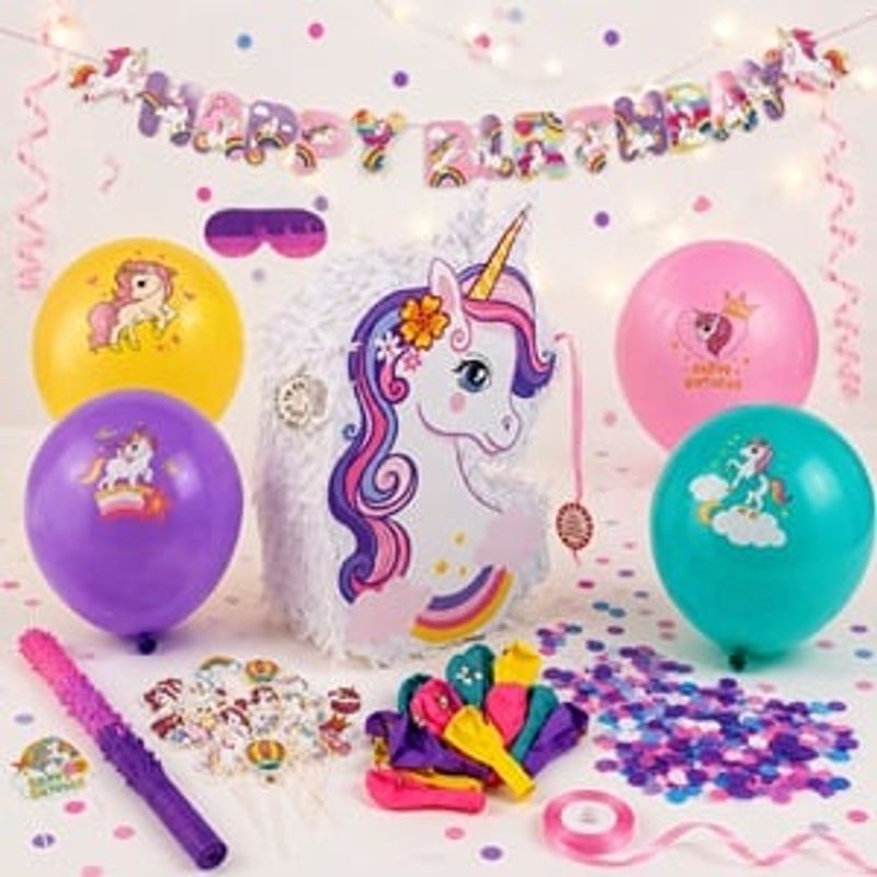 Casa si Gradina - Decoratiuni - Decoratiuni petrecere - Accesorii pentru petrecere - Set Party cu Piniata Unicorn, 52 Accesorii, Multicolor - Infinity.ro