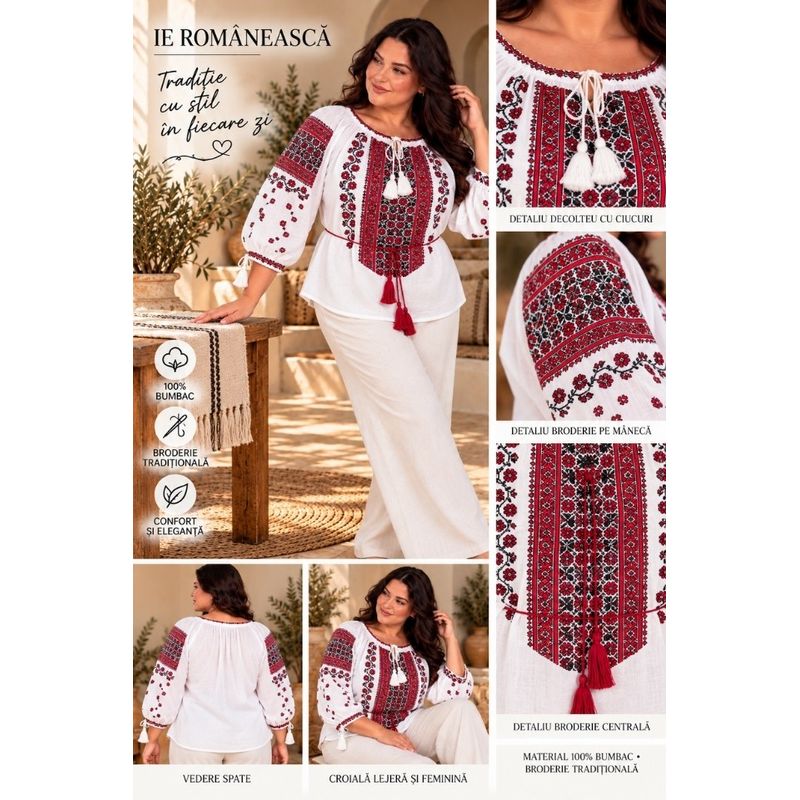 Fashion, accesorii si bijuterii - Femei - Imbracaminte femei - Camasi si bluze femei - Bluza dama OG26 alb/rosu marimea 4XL - Infinity.ro
