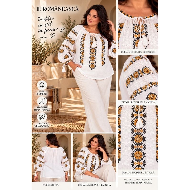 Fashion, accesorii si bijuterii - Femei - Imbracaminte femei - Camasi si bluze femei - Bluza dama OG26 alb/maro marimea 4XL - Infinity.ro