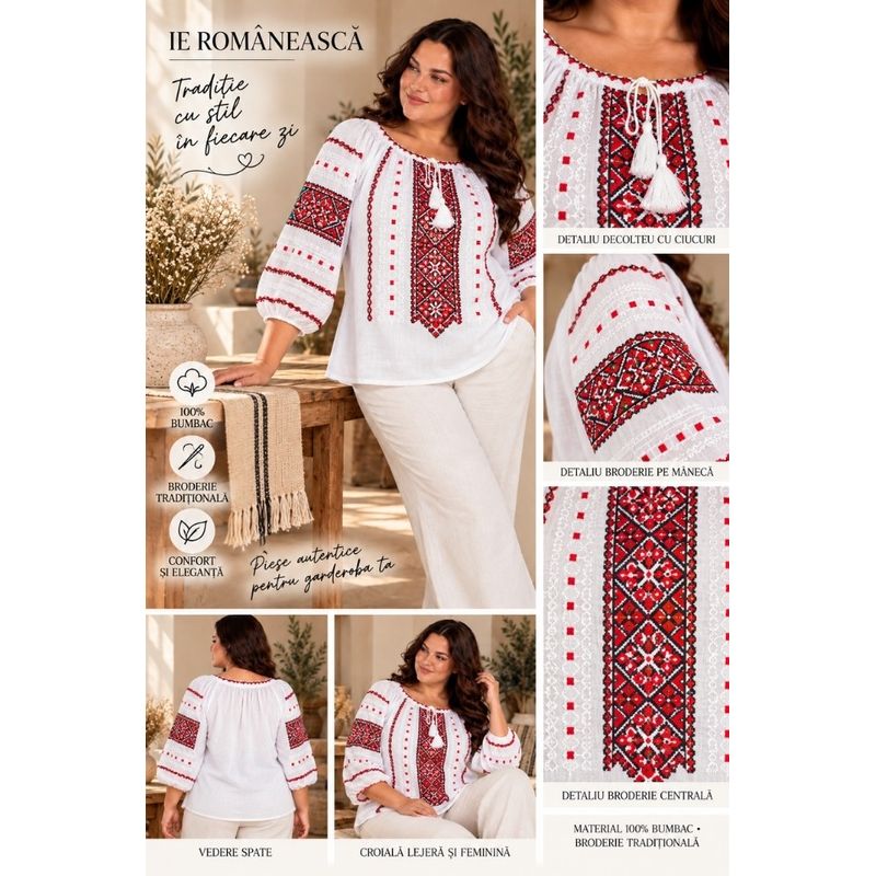 Fashion, accesorii si bijuterii - Femei - Imbracaminte femei - Camasi si bluze femei - Bluza dama OG26 alb/grena marimea 4XL - Infinity.ro