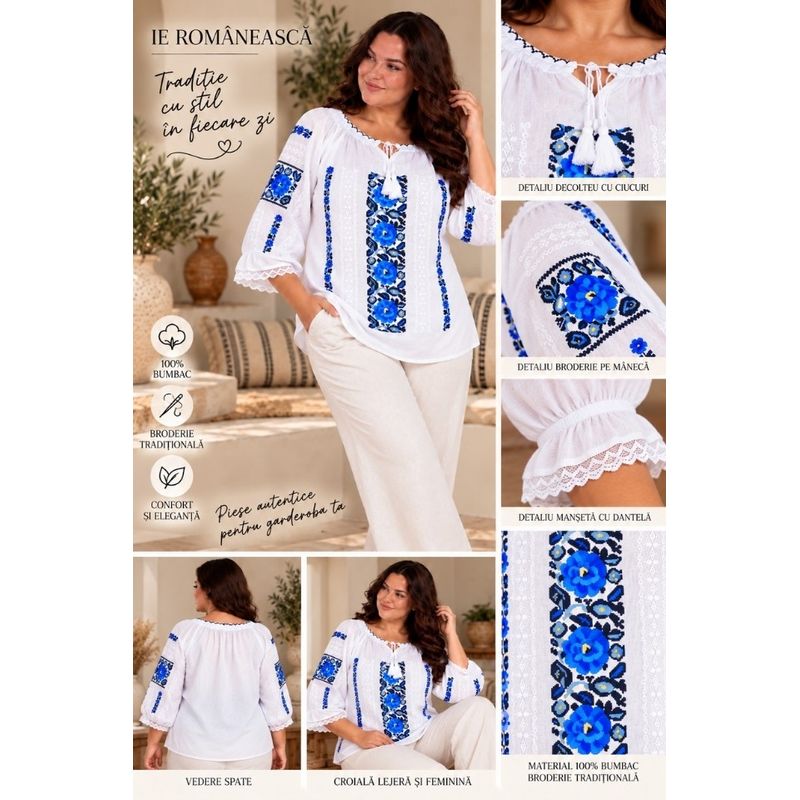 Fashion, accesorii si bijuterii - Femei - Imbracaminte femei - Camasi si bluze femei - Bluza dama OG26 alb/albastru marimea 4XL - Infinity.ro