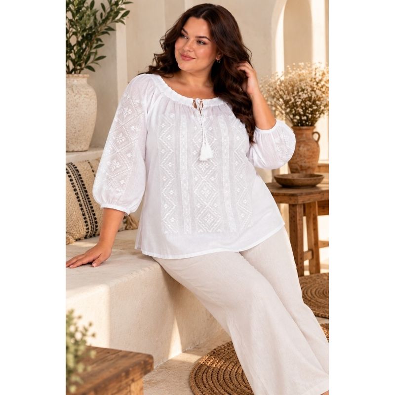Fashion, accesorii si bijuterii - Femei - Imbracaminte femei - Camasi si bluze femei - Bluza dama OG26 alb marimea 4XL - Infinity.ro