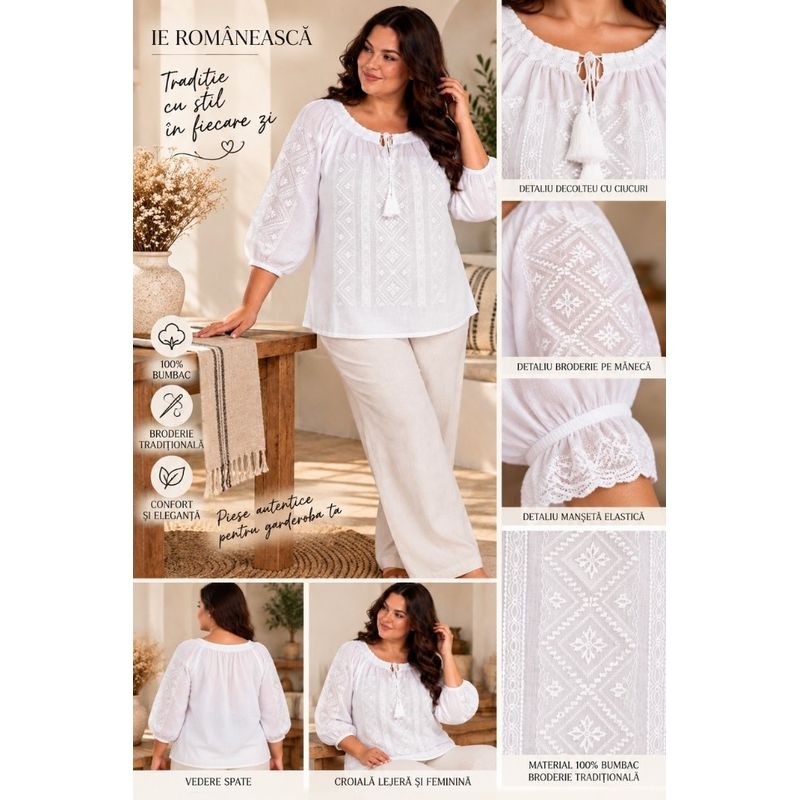 Fashion, accesorii si bijuterii - Femei - Imbracaminte femei - Camasi si bluze femei - Bluza dama OG26 alb marimea 4XL - Infinity.ro