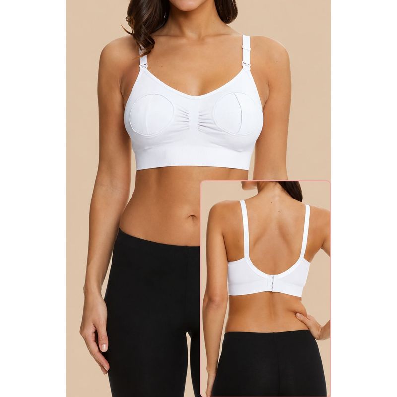 Fashion, accesorii si bijuterii - Femei - Lenjerie si pijamale femei - Lenjerie intima femei - Sutien Linovit pentru alaptare 3 in 1 cu sustinere pompa san - Alb - S/M - Elastan,Nylon - Infinity.ro