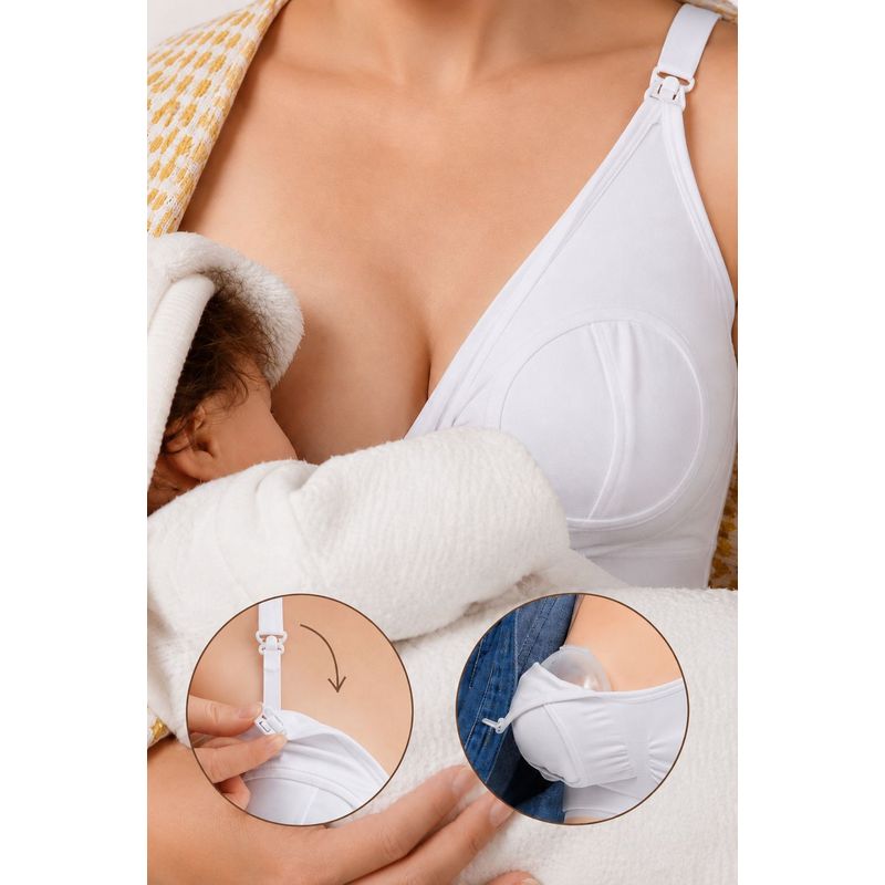Fashion, accesorii si bijuterii - Femei - Lenjerie si pijamale femei - Lenjerie intima femei - Sutien Linovit pentru alaptare 3 in 1 cu sustinere pompa san - Alb - S/M - Elastan,Nylon - Infinity.ro