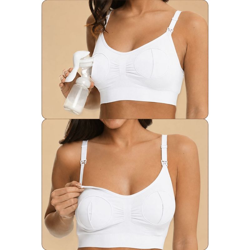 Fashion, accesorii si bijuterii - Femei - Lenjerie si pijamale femei - Lenjerie intima femei - Sutien Linovit pentru alaptare 3 in 1 cu sustinere pompa san - Alb - S/M - Elastan,Nylon - Infinity.ro