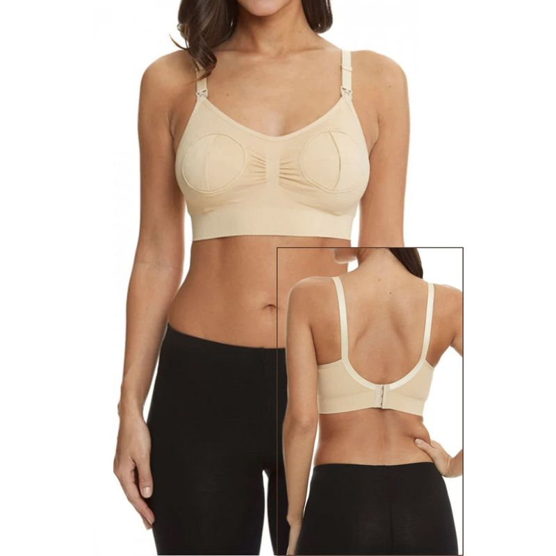 Fashion, accesorii si bijuterii - Femei - Lenjerie si pijamale femei - Lenjerie intima femei - Sutien Linovit pentru alaptare 3 in 1 cu sustinere pompa san - Bej - S/M - Elastan,Nylon - Infinity.ro