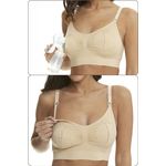 Fashion, accesorii si bijuterii - Femei - Lenjerie si pijamale femei - Lenjerie intima femei - Sutien Linovit pentru alaptare 3 in 1 cu sustinere pompa san - Bej - S/M - Elastan,Nylon - Infinity.ro