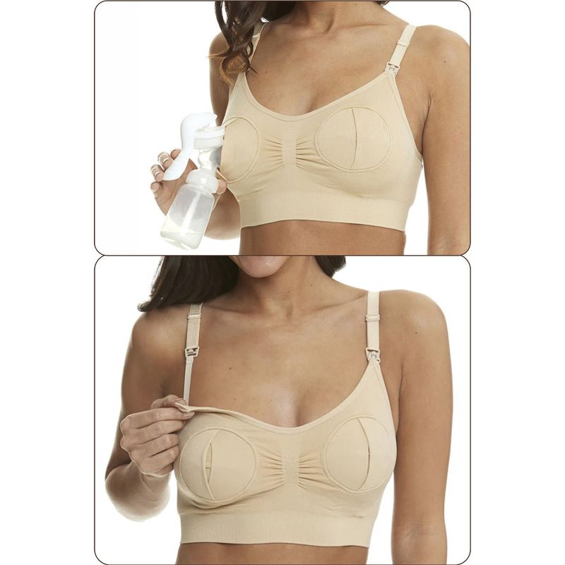 Fashion, accesorii si bijuterii - Femei - Lenjerie si pijamale femei - Lenjerie intima femei - Sutien Linovit pentru alaptare 3 in 1 cu sustinere pompa san - Bej - S/M - Elastan,Nylon - Infinity.ro