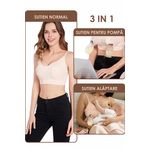 Fashion, accesorii si bijuterii - Femei - Lenjerie si pijamale femei - Lenjerie intima femei - Sutien Linovit pentru alaptare 3 in 1 cu sustinere pompa san - Bej - S/M - Elastan,Nylon - Infinity.ro