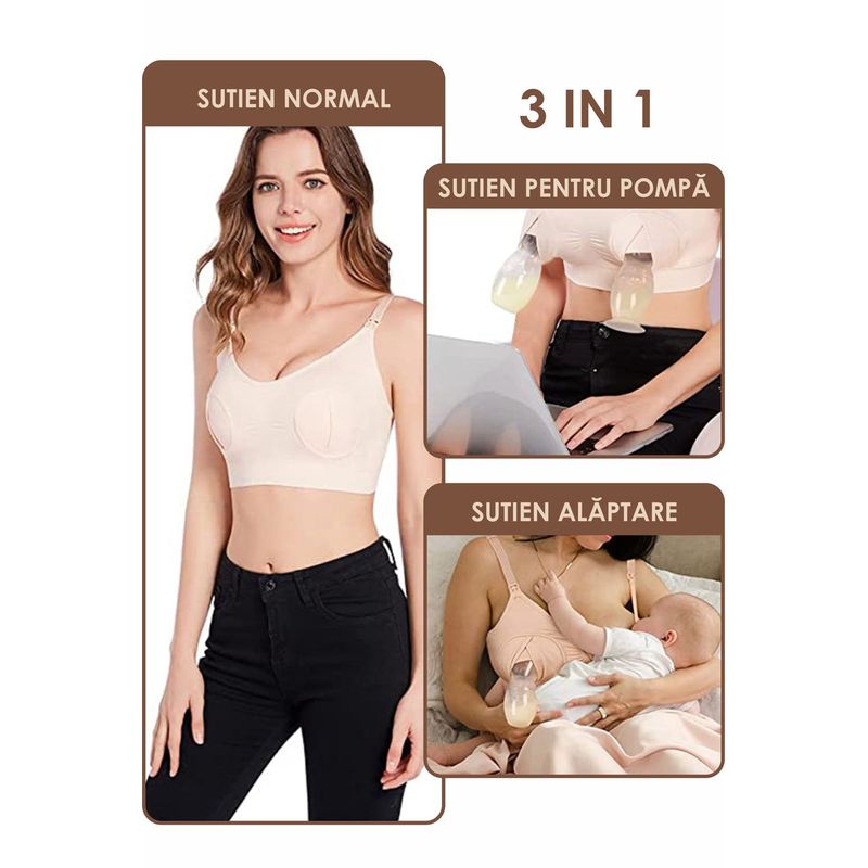 Fashion, accesorii si bijuterii - Femei - Lenjerie si pijamale femei - Lenjerie intima femei - Sutien Linovit pentru alaptare 3 in 1 cu sustinere pompa san - Bej - S/M - Elastan,Nylon - Infinity.ro