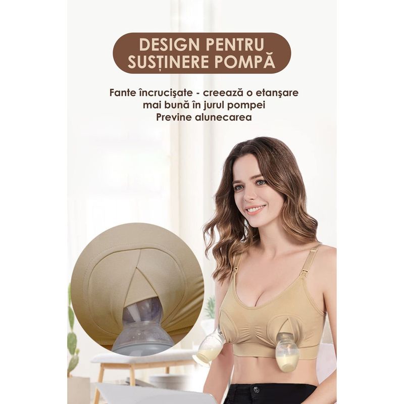Fashion, accesorii si bijuterii - Femei - Lenjerie si pijamale femei - Lenjerie intima femei - Sutien Linovit pentru alaptare 3 in 1 cu sustinere pompa san - Bej - S/M - Elastan,Nylon - Infinity.ro