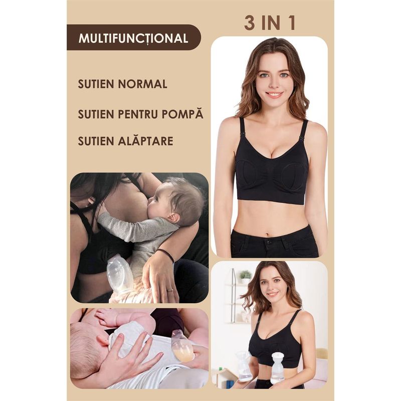 Fashion, accesorii si bijuterii - Femei - Lenjerie si pijamale femei - Lenjerie intima femei - Sutien Linovit pentru alaptare 3 in 1 cu sustinere pompa san - Negru - S/M - Elastan,Nylon - Infinity.ro