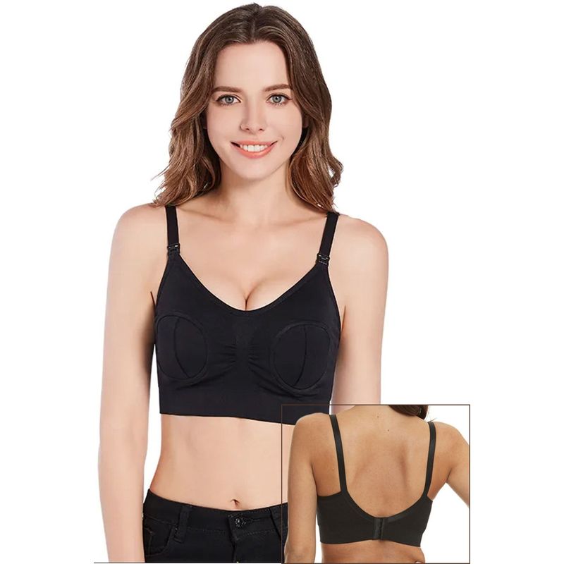 Fashion, accesorii si bijuterii - Femei - Lenjerie si pijamale femei - Lenjerie intima femei - Sutien Linovit pentru alaptare 3 in 1 cu sustinere pompa san - Negru - S/M - Elastan,Nylon - Infinity.ro