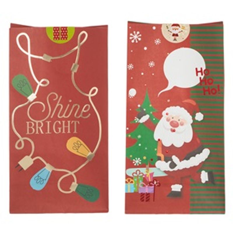 Market - Curatenie si intretinere casa - Produse bucatarie - Pungi si folii alimentare - Set 8 Pungi de Craciun din Carton cu Mos Craciun si Autocolante, 14.5x9x27cm, Rosii - Infinity.ro
