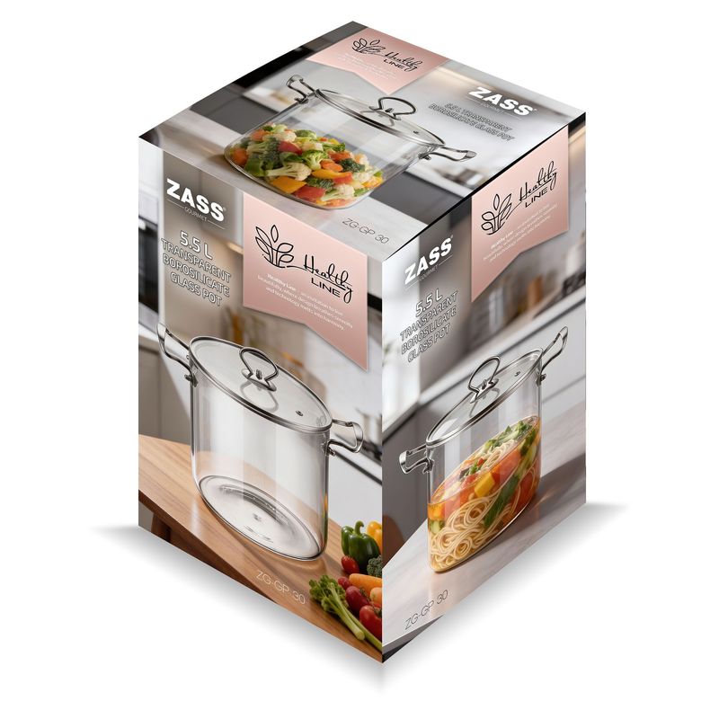 Casa si Gradina - Bucatarie si vesela - Vase pentru gatit - Oale si cratite - Oala transparenta din sticla termorezistenta ZASS Gourmet ZG-GP 30-5.5L, culoare transparent - Infinity.ro