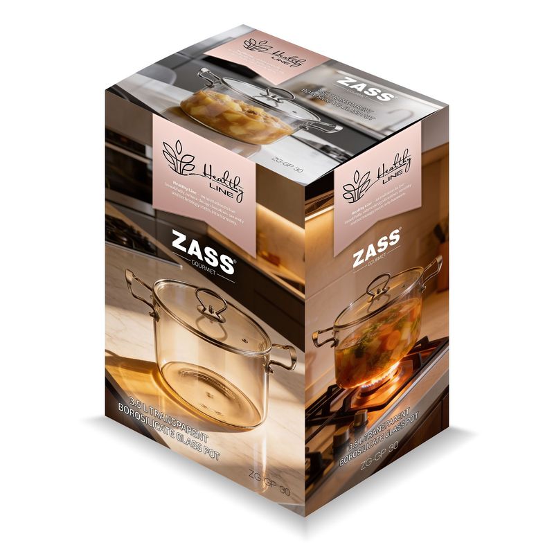 Casa si Gradina - Bucatarie si vesela - Vase pentru gatit - Oale si cratite - Oala transparenta din sticla termorezistenta ZASS Gourmet ZG-GP 30-3.5L, culoare transparent - Infinity.ro