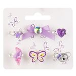 Fashion, accesorii si bijuterii - Copii - Accesorii copii - Bijuterii si ceasuri copii - Set 6 Inele Reglabile cu Figurine pentru Copii, Lila - Infinity.ro