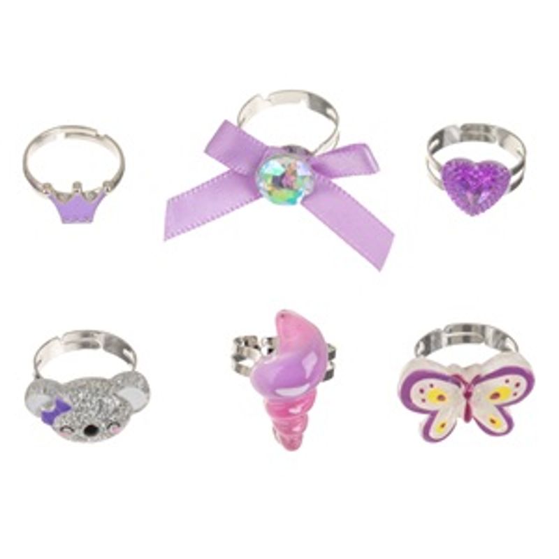 Fashion, accesorii si bijuterii - Copii - Accesorii copii - Bijuterii si ceasuri copii - Set 6 Inele Reglabile cu Figurine pentru Copii, Lila - Infinity.ro