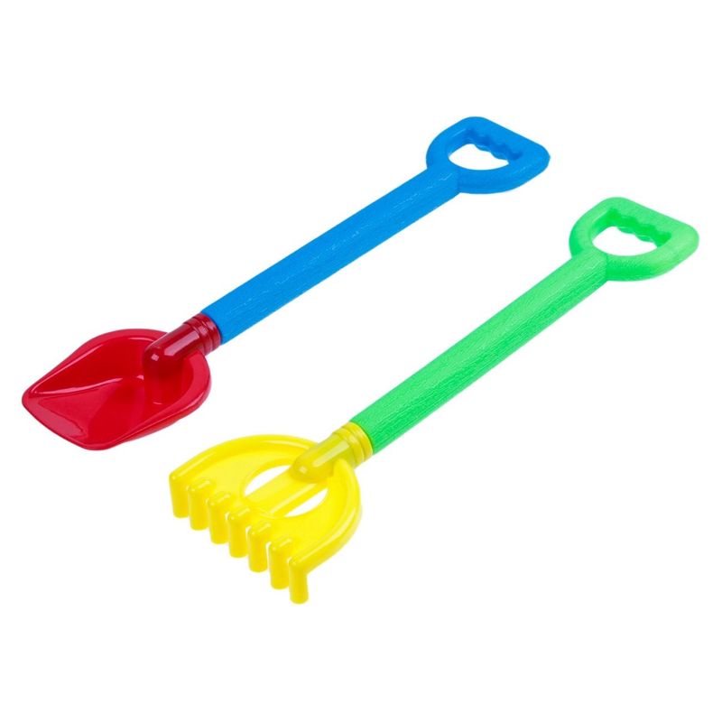 Jucarii, Copii si Bebe - Jucarii si jocuri - Jucarii de exterior - Jucarii pentru plaja si nisip - Set grebla si lopatica pentru plaja, 2 buc, 34 cm, Multicolor - Infinity.ro