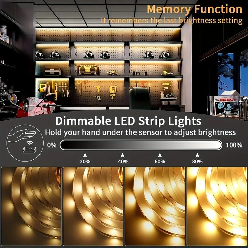 Casa si Gradina - Corpuri si surse de iluminat - Benzi LED - Banda LED KWMLIGHT 3M cu Senzor de Miscare prin Gesturi, Lumina Alba Calda 3000K, pentru Bucatarie, Dulap si Dressing - Infinity.ro