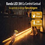 Casa si Gradina - Corpuri si surse de iluminat - Benzi LED - Banda LED KWMLIGHT 3M cu Senzor de Miscare prin Gesturi, Lumina Alba Calda 3000K, pentru Bucatarie, Dulap si Dressing - Infinity.ro