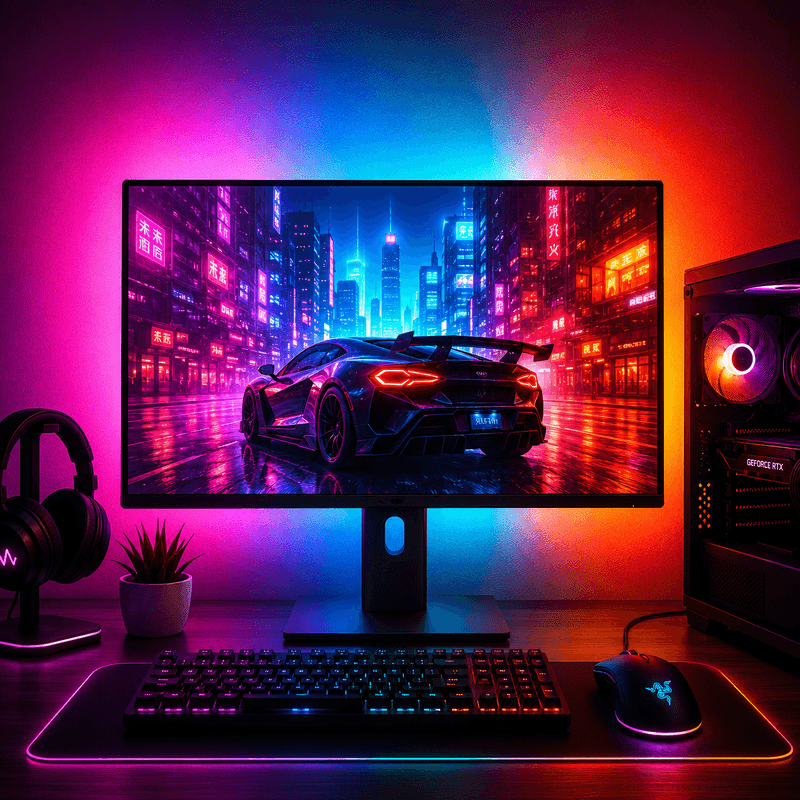 Casa si Gradina - Corpuri si surse de iluminat - Benzi LED - Banda LED RGB KWMLIGHT pentru Monitor 24 Inch, Kit PC Sync Backlight cu 3 Bare Rigide, Sincronizare Ecran, USB 5V - Infinity.ro