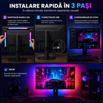 Casa si Gradina - Corpuri si surse de iluminat - Benzi LED - Banda LED RGB KWMLIGHT pentru Monitor 24 Inch, Kit PC Sync Backlight cu 3 Bare Rigide, Sincronizare Ecran, USB 5V - Infinity.ro