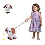 Jucarii, Copii si Bebe - Jucarii si jocuri - Jucarii de plus - Catelus de plus interactiv, Alb cu Maro, cu Lesa, Sunet si Miscare - Infinity.ro