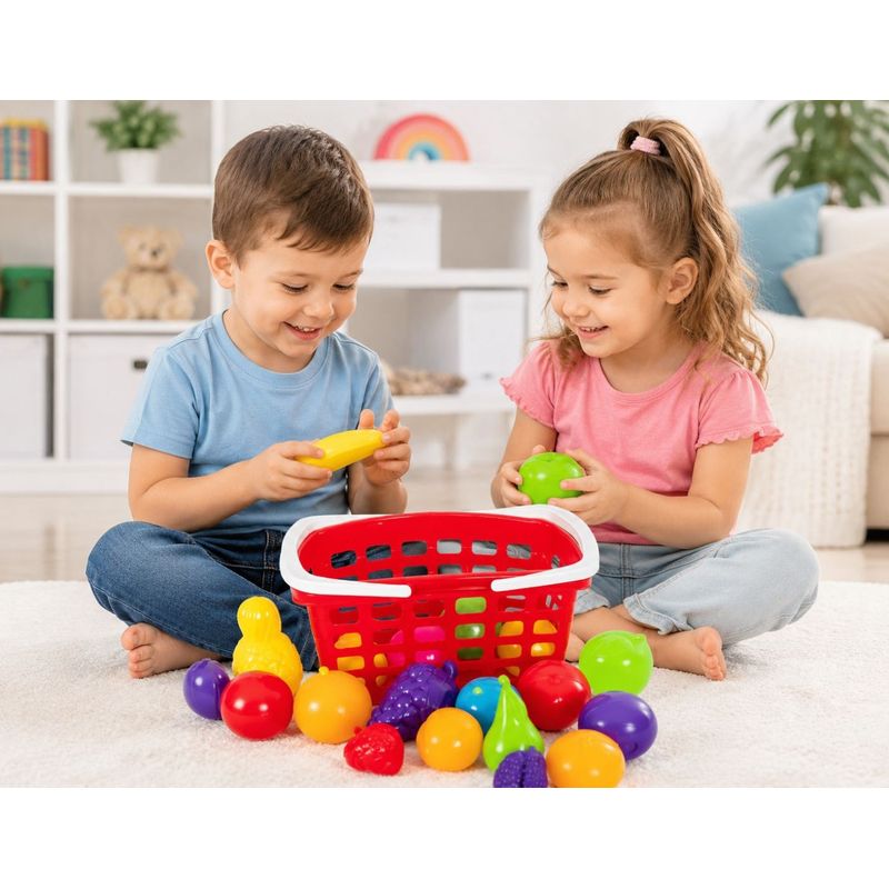 Jucarii, Copii si Bebe - Jucarii si jocuri - Jucarii de rol - Set joaca supermarket - Set cos cu maner fructe si bile - Infinity.ro